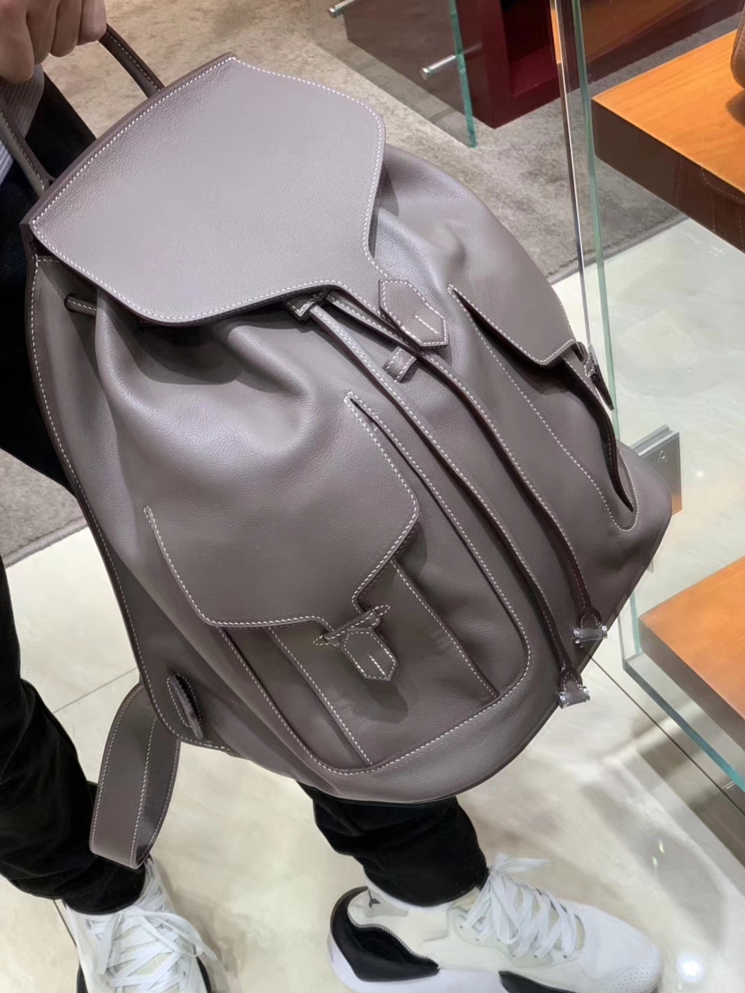 Hermes 爱马仕 背包 swift皮 灰色 双肩包