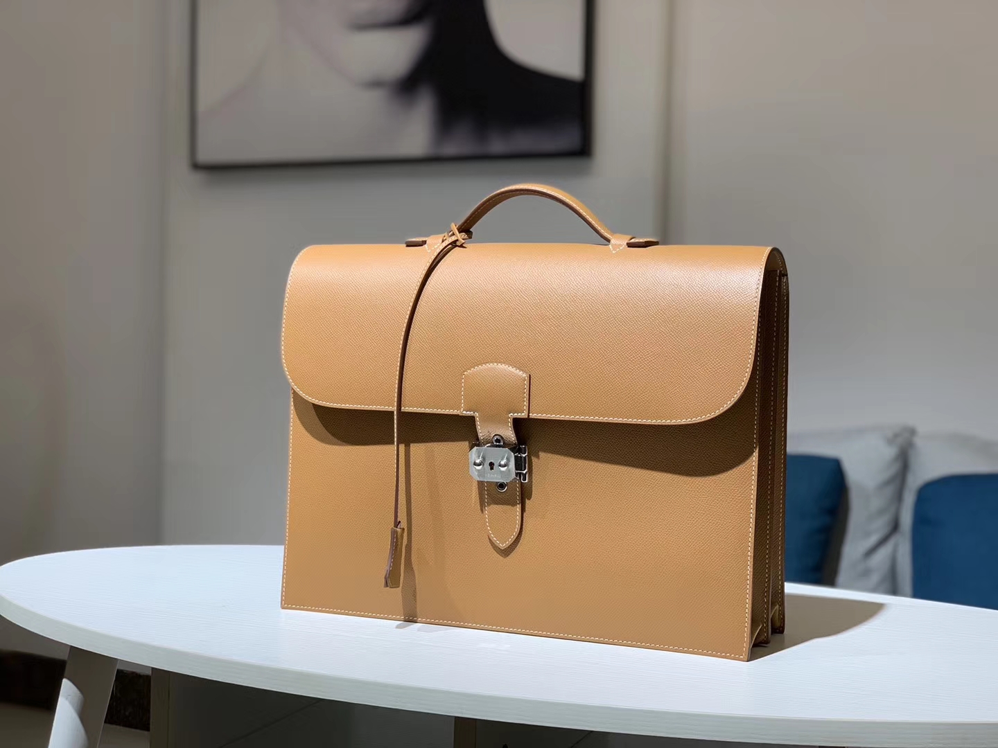 HERMES 爱马仕 锁扣公文包 Epsom皮 金棕色 尺寸：38×28