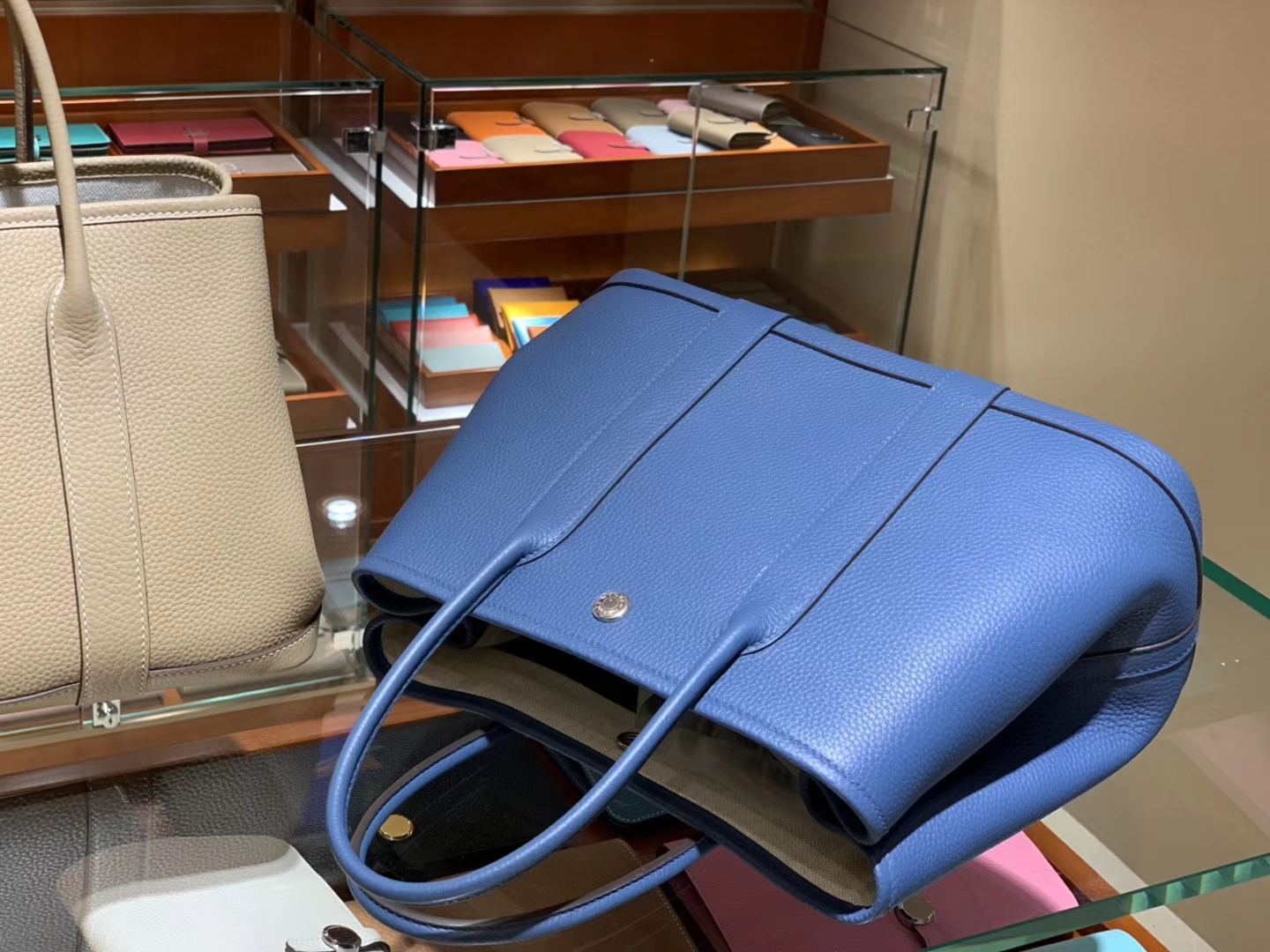 HERMES 爱马仕 Garden Party 花园包 togo 纯手工蜡线 玛瑙蓝