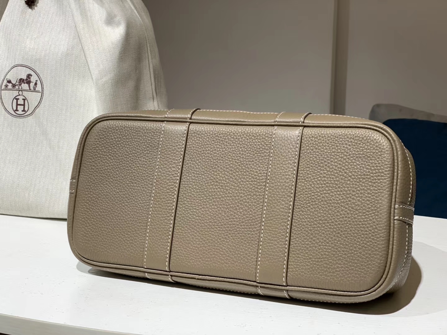 HERMES 爱马仕 Garden Party 花园包 Clemence 纯手工蜡线 大象灰