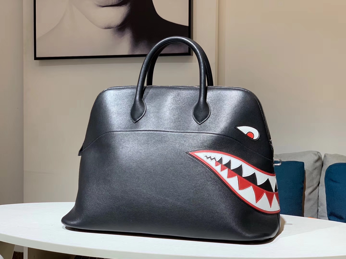 HERMES 爱马仕男包 林俊杰同款鲨鱼包 黑色