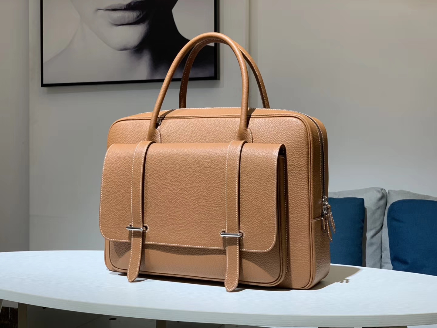 HERMES 爱马仕 手提邮差包 Clemence皮 金棕色 CK37 40×28×9