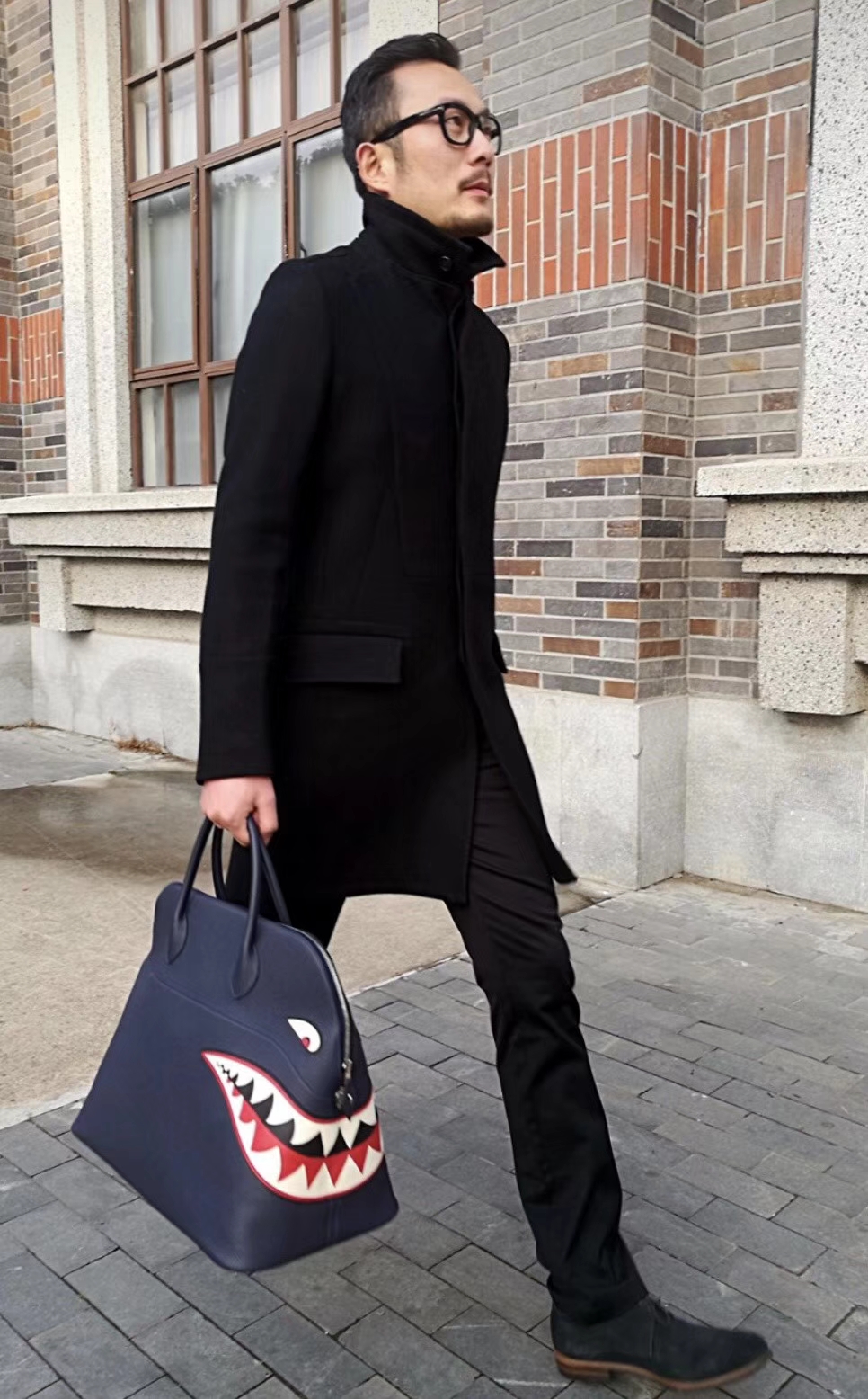 HERMES 爱马仕男包 林俊杰同款鲨鱼包 黑色
