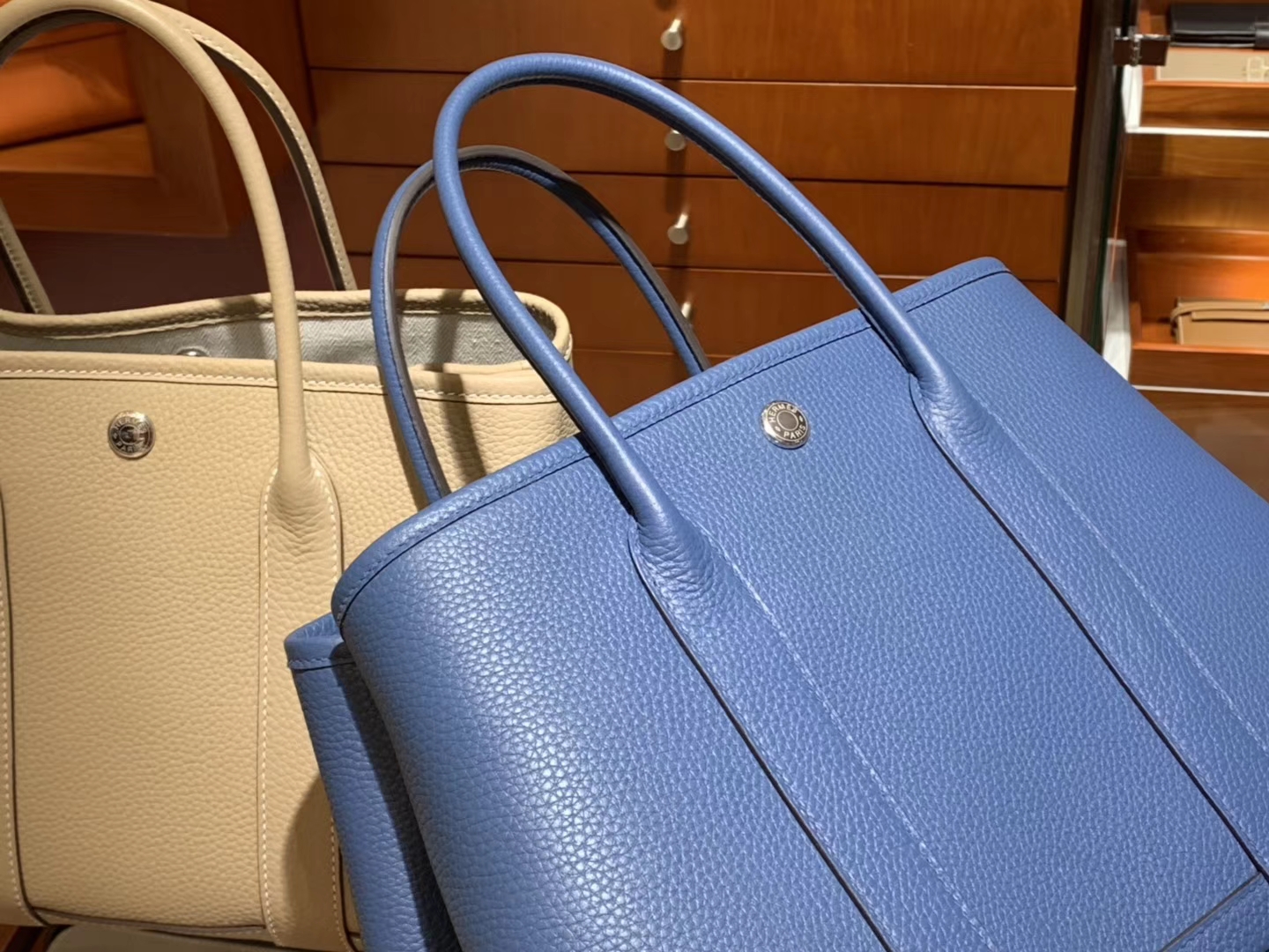 HERMES 爱马仕 Garden Party 花园包 togo 纯手工蜡线 玛瑙蓝