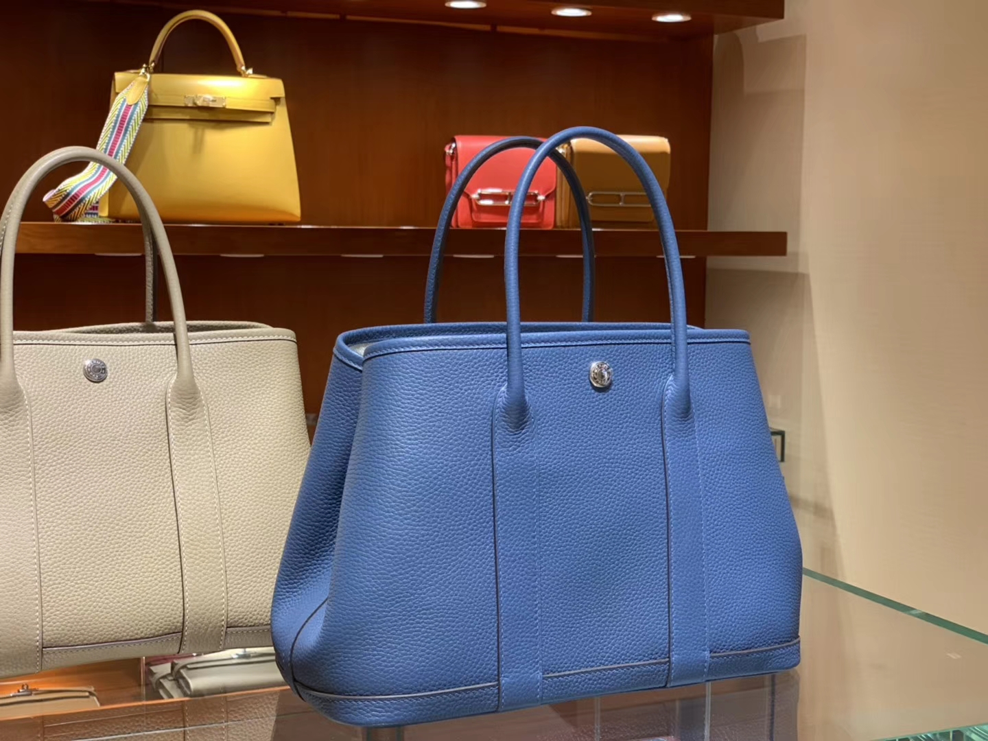 HERMES 爱马仕 Garden Party 花园包 togo 纯手工蜡线 玛瑙蓝