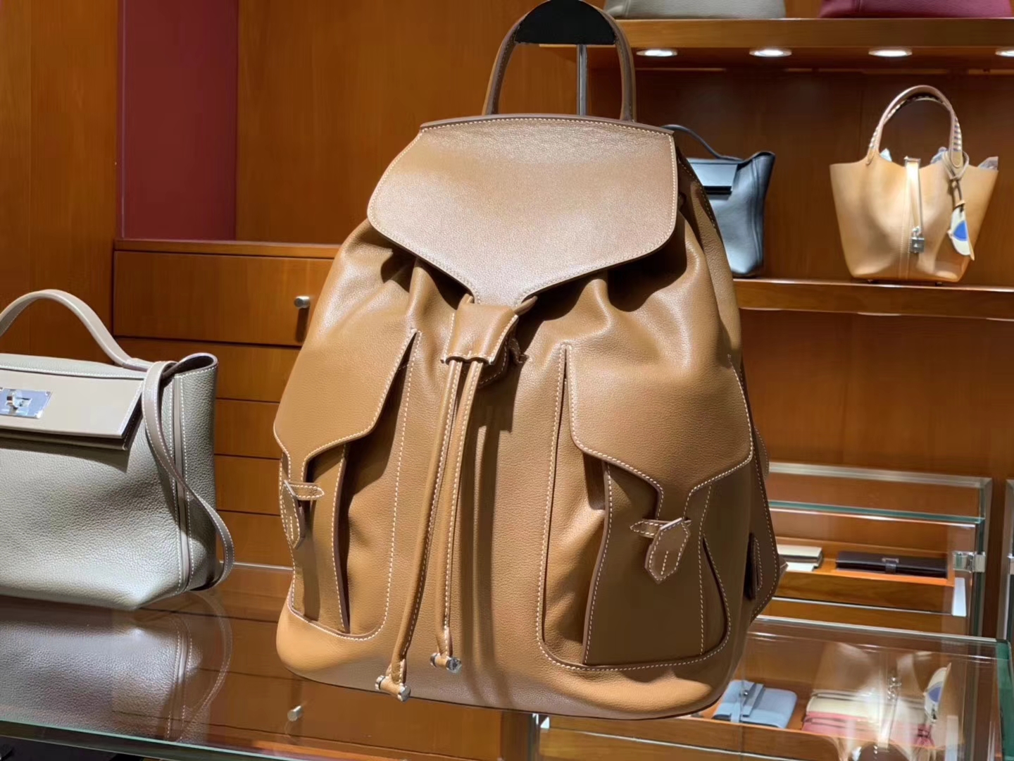 Hermes 爱马仕 背包 swift皮 金棕色 双肩包