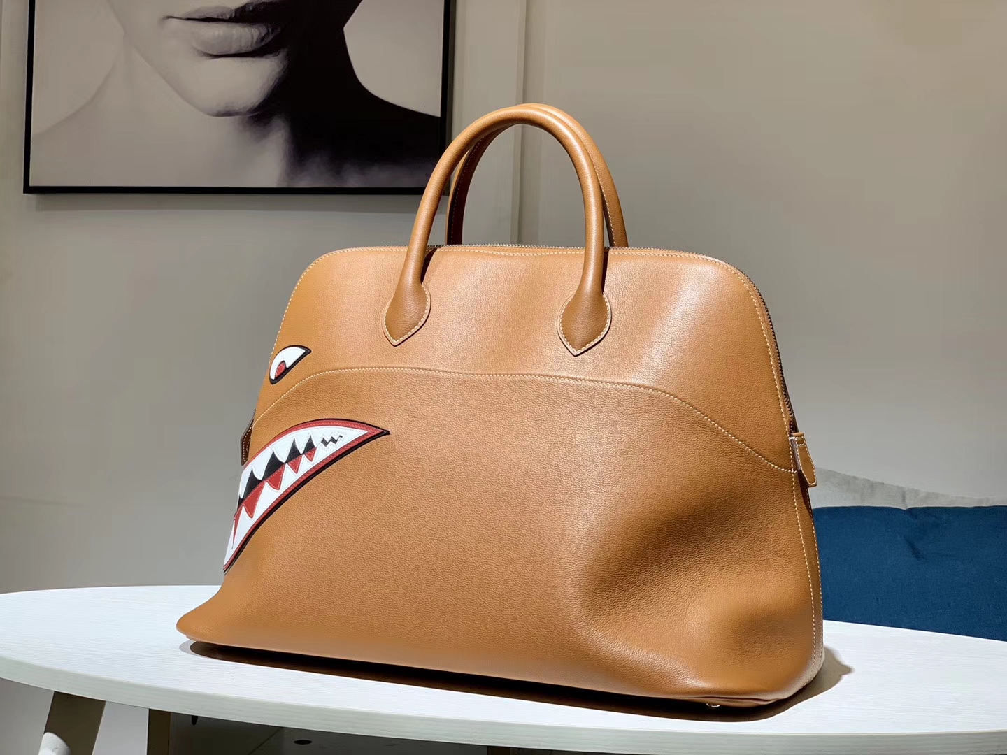 HERMES 爱马仕男包 林俊杰同款鲨鱼包 金棕色 