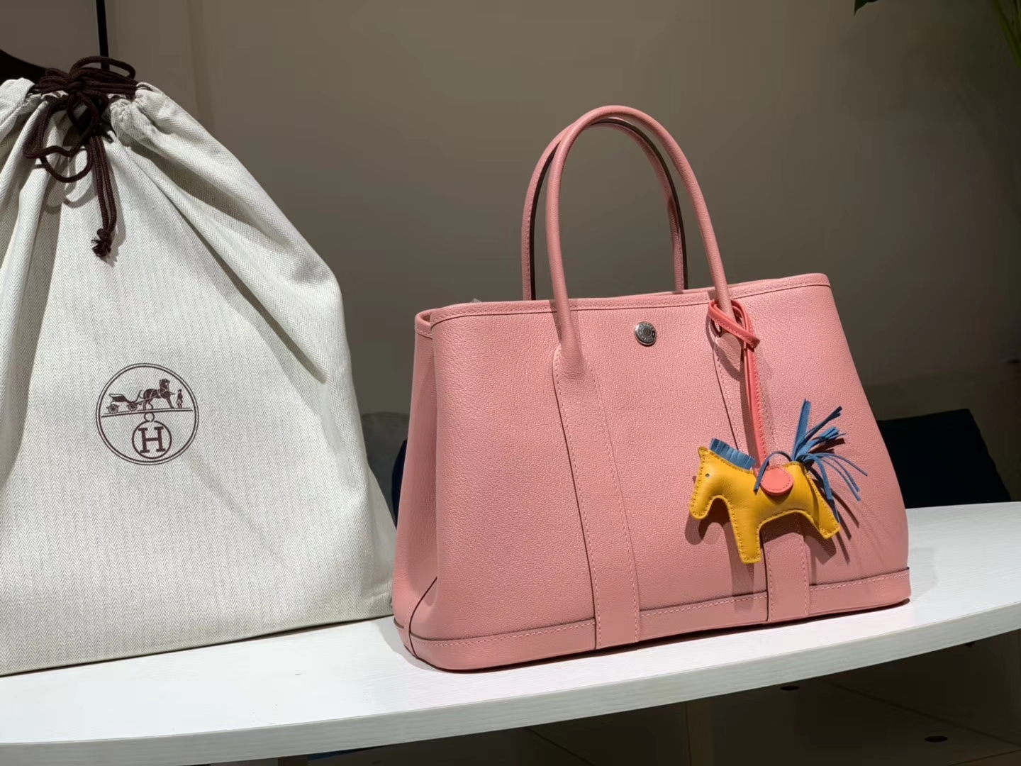 HERMES 爱马仕 Garden Party 花园包 Clemence 奶昔粉  配全套专柜原版包装