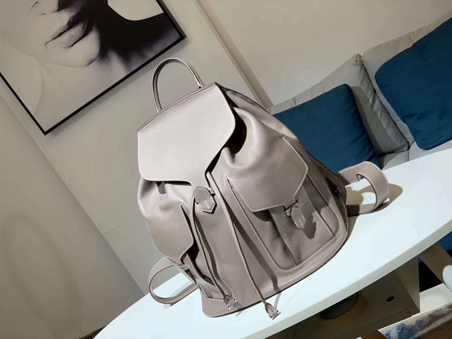 HERMES 爱马仕双肩包 背出门不会撞款的背包 Swift皮 大象灰 小号22×30 大号30×39