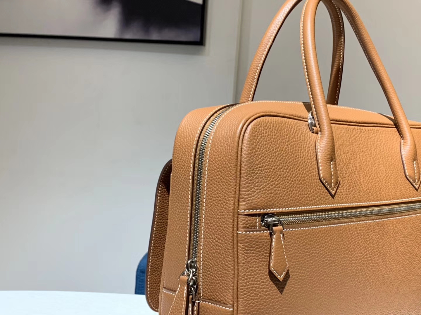HERMES 爱马仕 手提邮差包 Clemence皮 金棕色 CK37 40×28×9