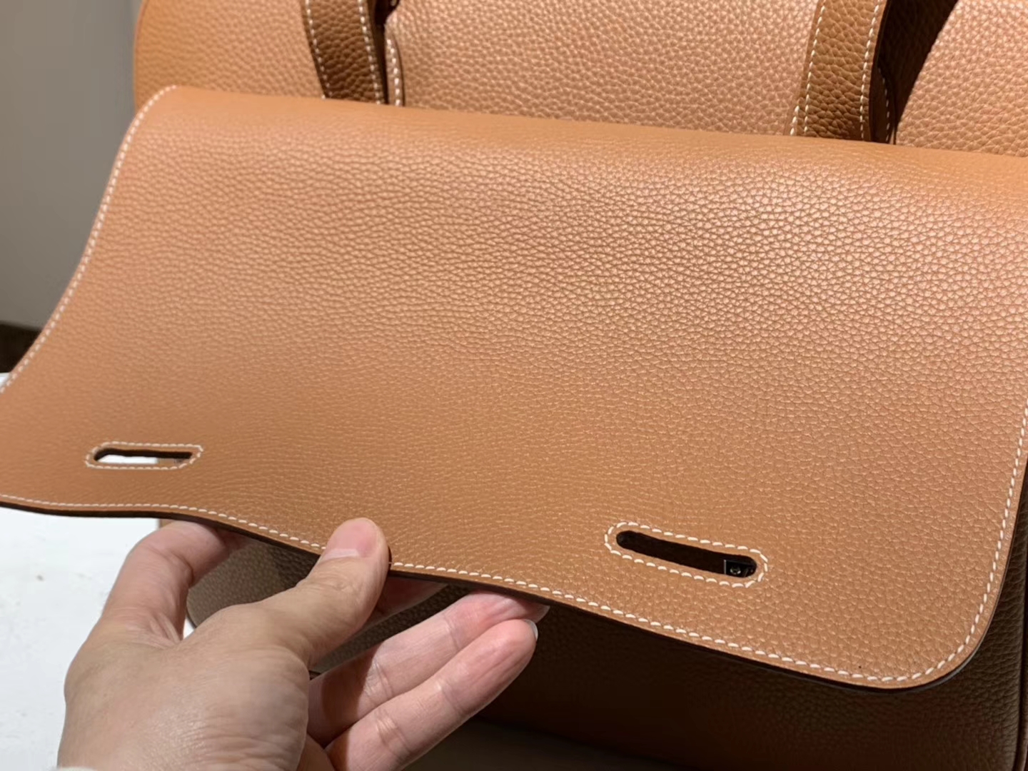 HERMES 爱马仕 手提邮差包 Clemence皮 金棕色 CK37 40×28×9