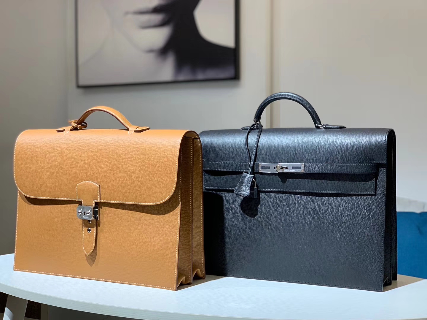 HERMES 爱马仕 锁扣公文包 Epsom皮 金棕色 尺寸：38×28