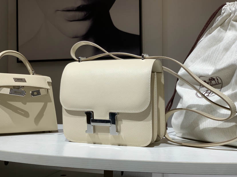 HERMES 爱马仕 空姐包 Constance 18cm 24cm 奶昔白