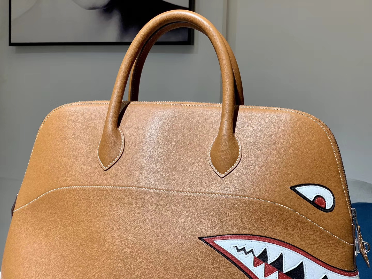 HERMES 爱马仕男包 林俊杰同款鲨鱼包 金棕色 