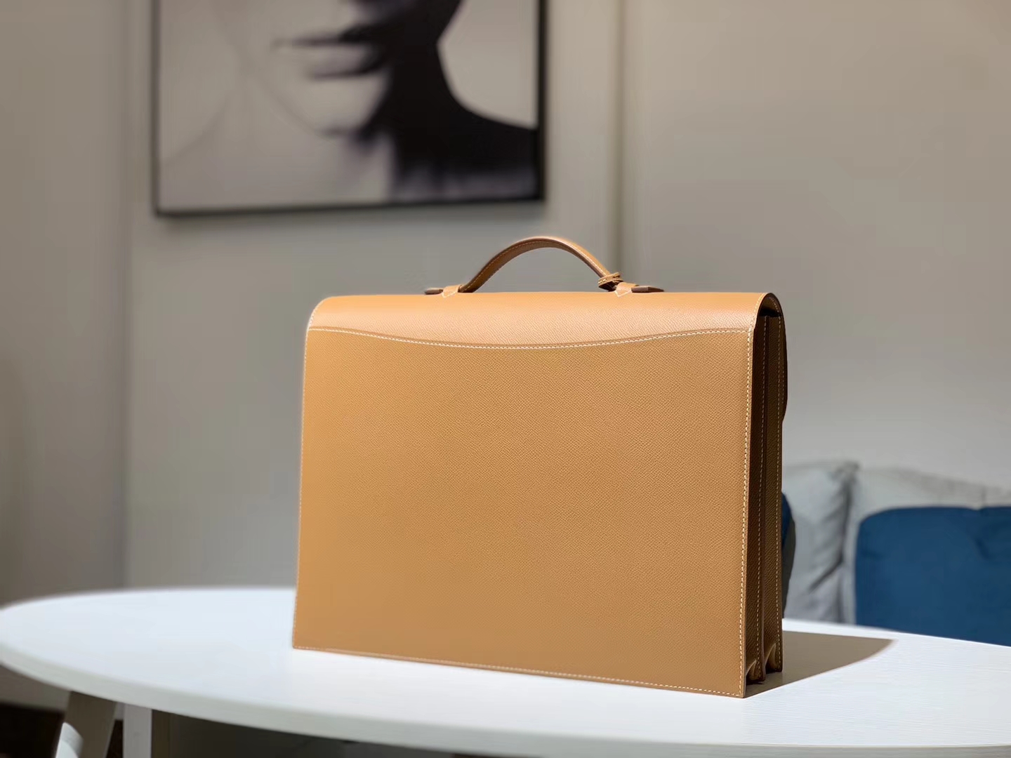 HERMES 爱马仕 锁扣公文包 Epsom皮 金棕色 尺寸：38×28