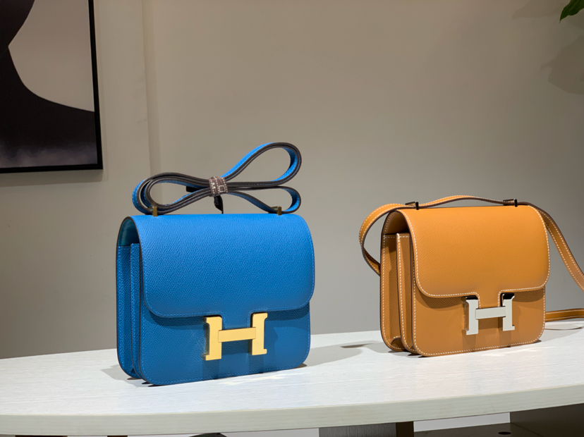 HERMES 爱马仕 空姐包 Constance 18cm 24cm 水妖蓝
