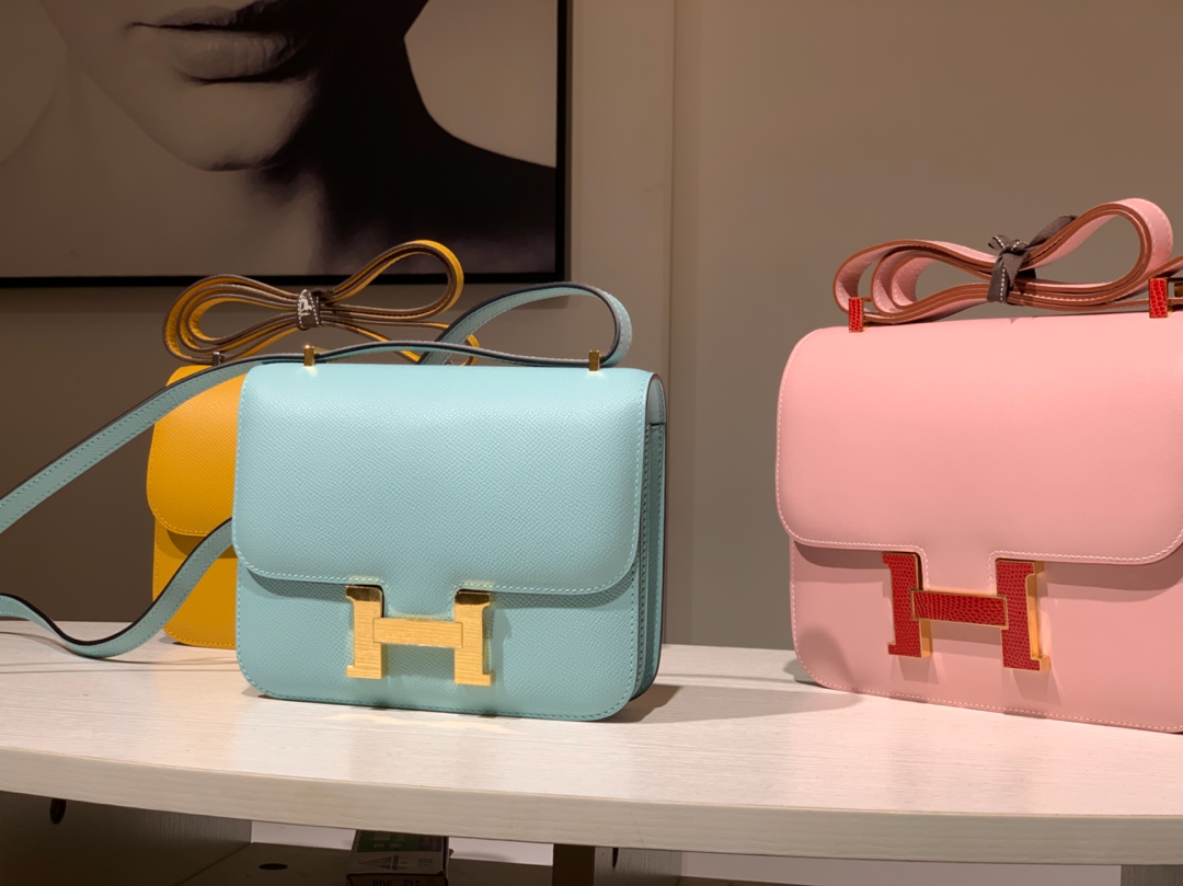 HERMES 爱马仕 空姐包 Constance 18cm 24cm 马卡龙蓝