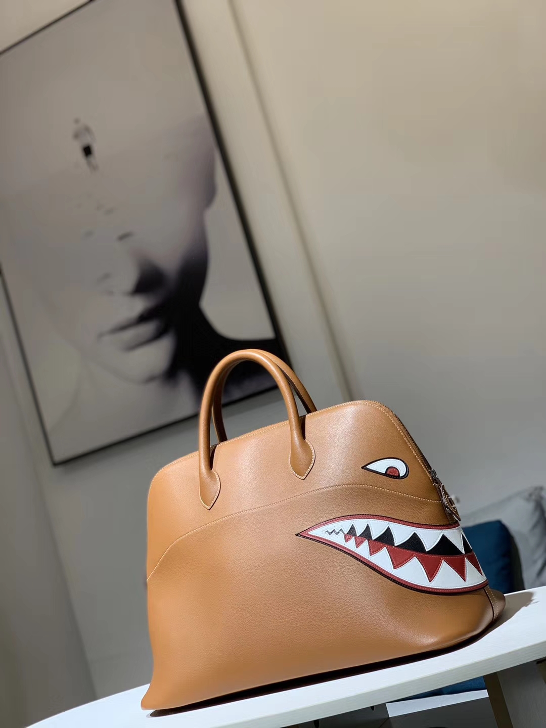 HERMES 爱马仕男包 林俊杰同款鲨鱼包 金棕色 