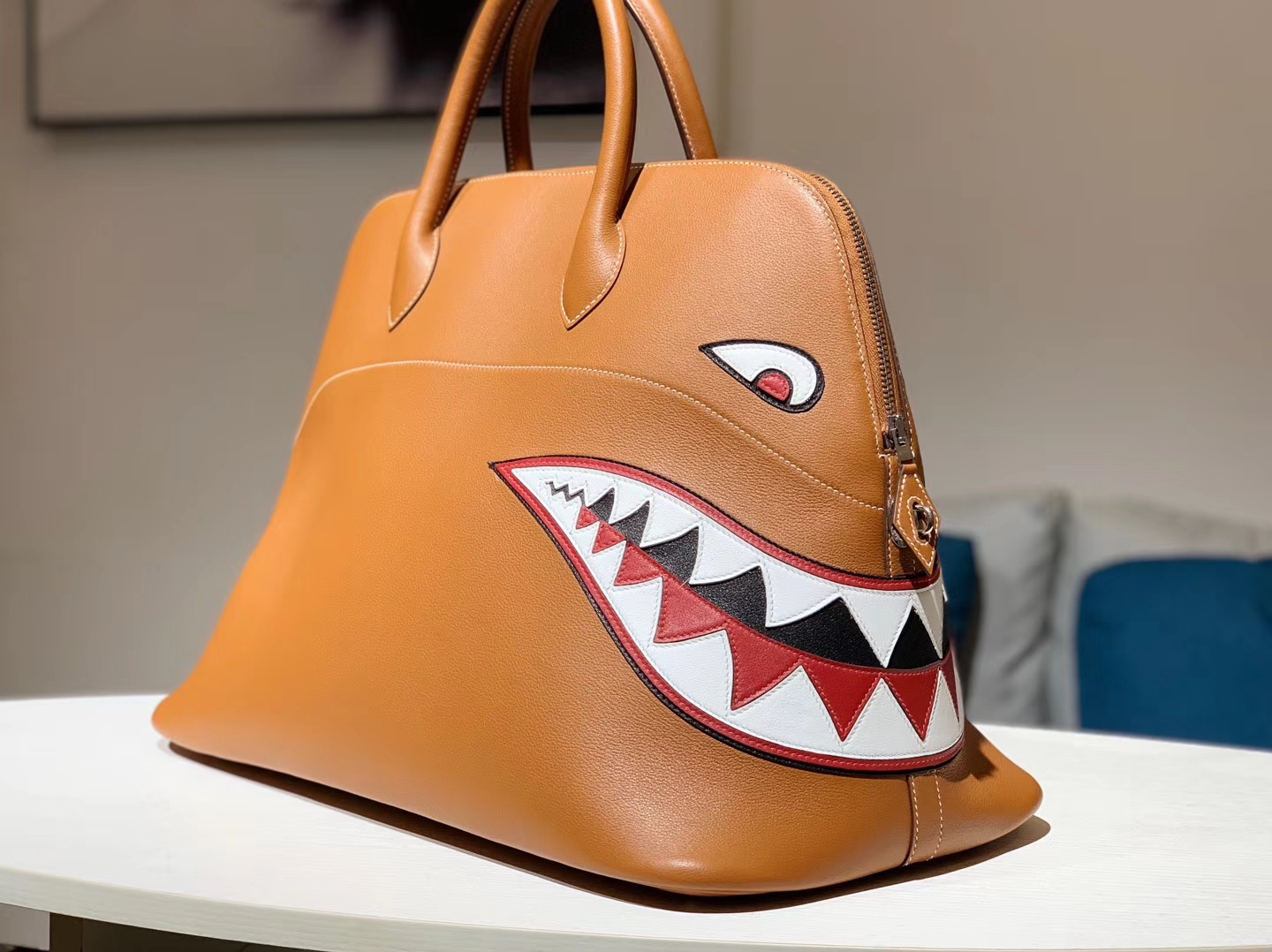 HERMES 爱马仕男包 林俊杰同款鲨鱼包 金棕色 
