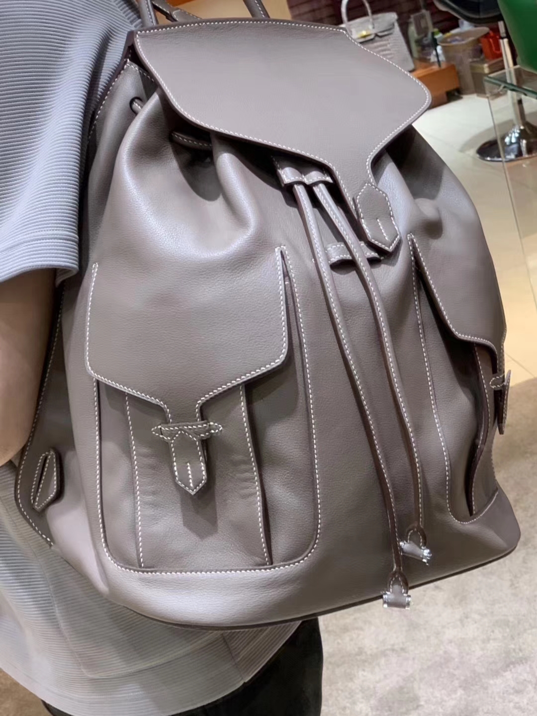 Hermes 爱马仕 背包 swift皮 灰色 双肩包