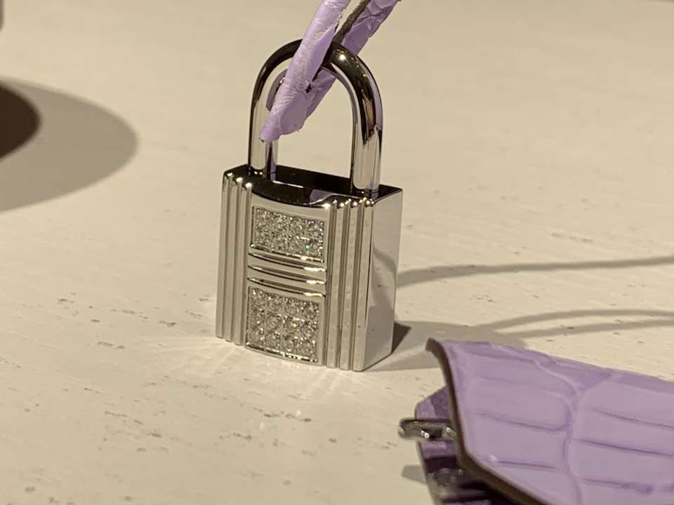 HERMES 爱马仕 带钻银扣 铂金包 Birkin 鳄鱼皮 纯手工 香芋紫 全套专柜包装