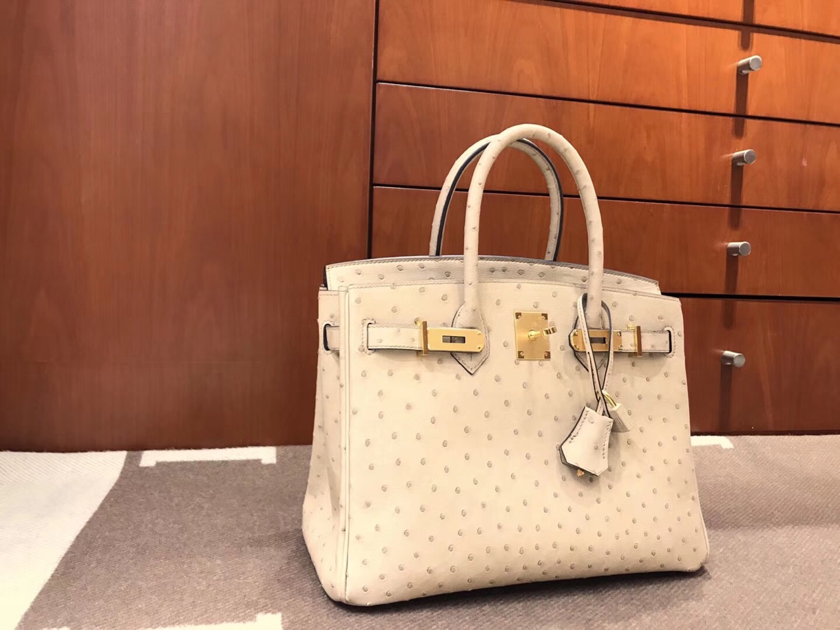 HERMES 爱马仕 Brikin 30cm 南非KKK级鸵鸟皮 羊毛白