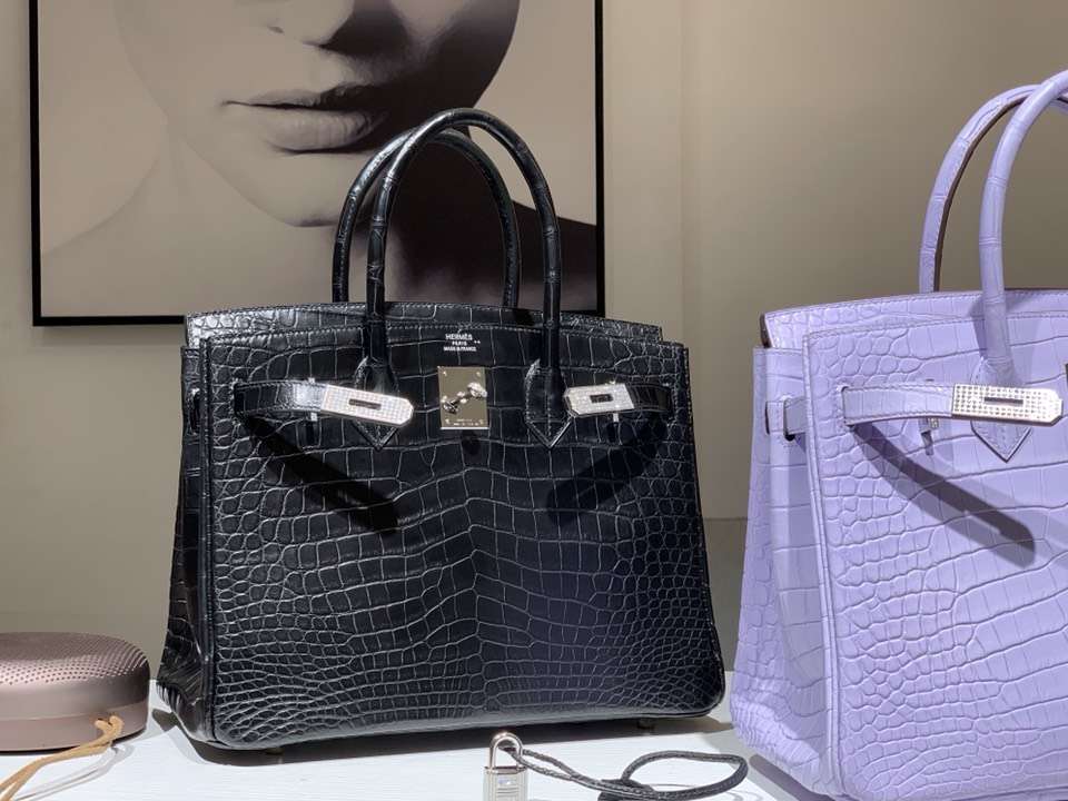 HERMES 爱马仕 铂金包 Birkin 鳄鱼皮 纯手工蜡线 黑色 银扣 全套专柜包装