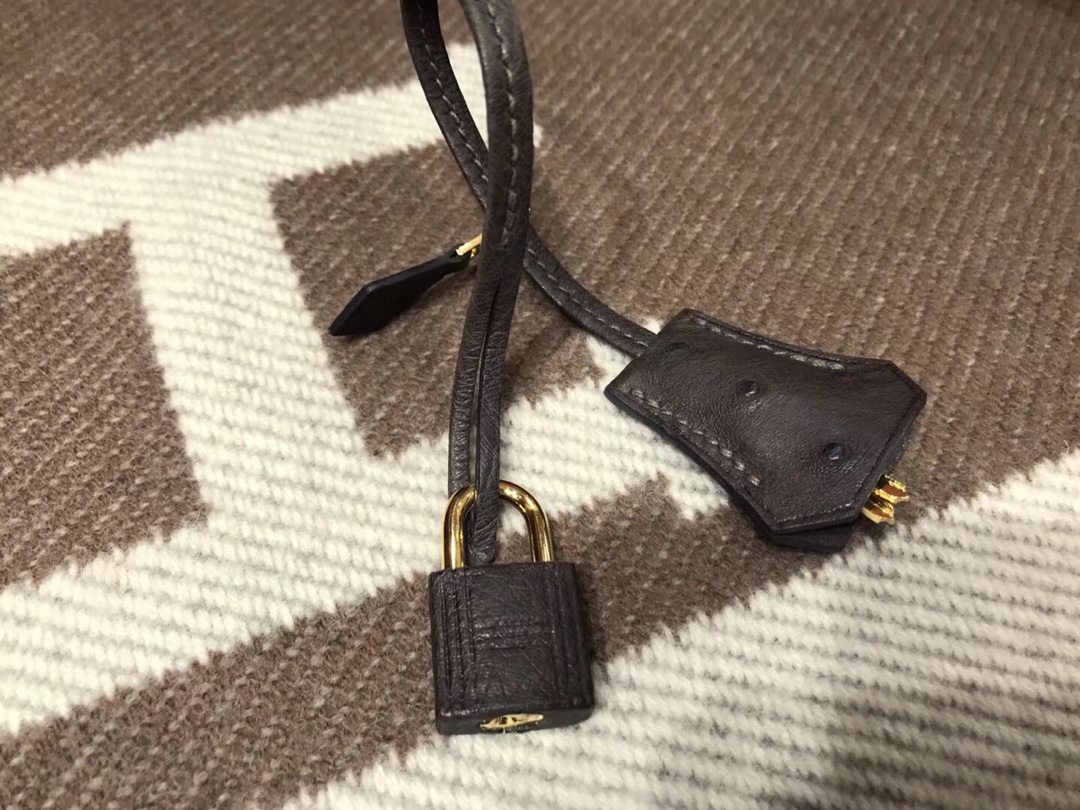 HERMES 爱马仕 Brikin 30cm 南非KKK级鸵鸟皮 深咖色