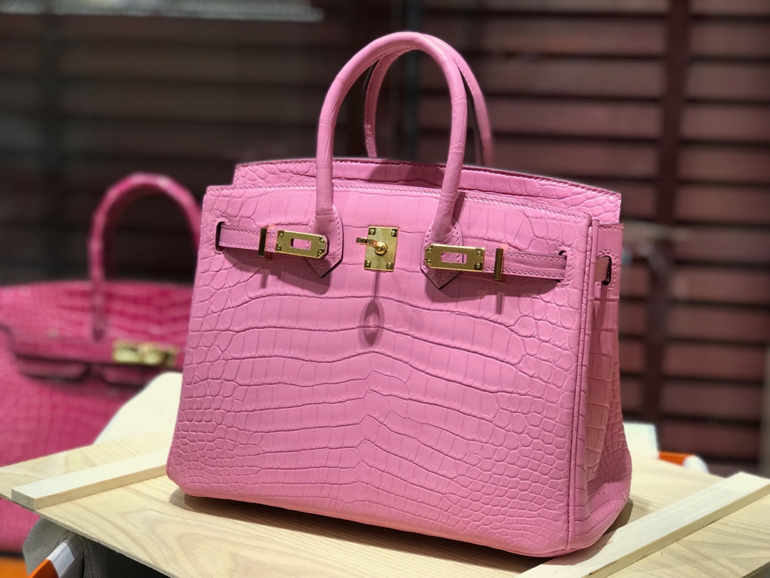 HERMES 爱马仕 Birkin 25cm 哑光鳄鱼皮 樱花粉 现货