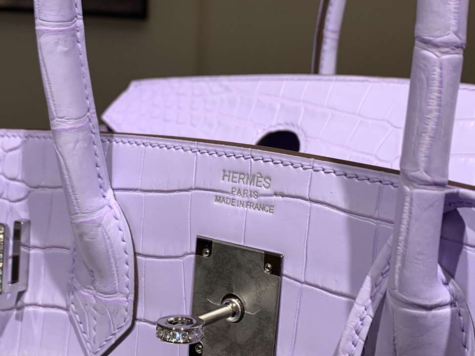 HERMES 爱马仕 带钻银扣 铂金包 Birkin 鳄鱼皮 纯手工 香芋紫 全套专柜包装