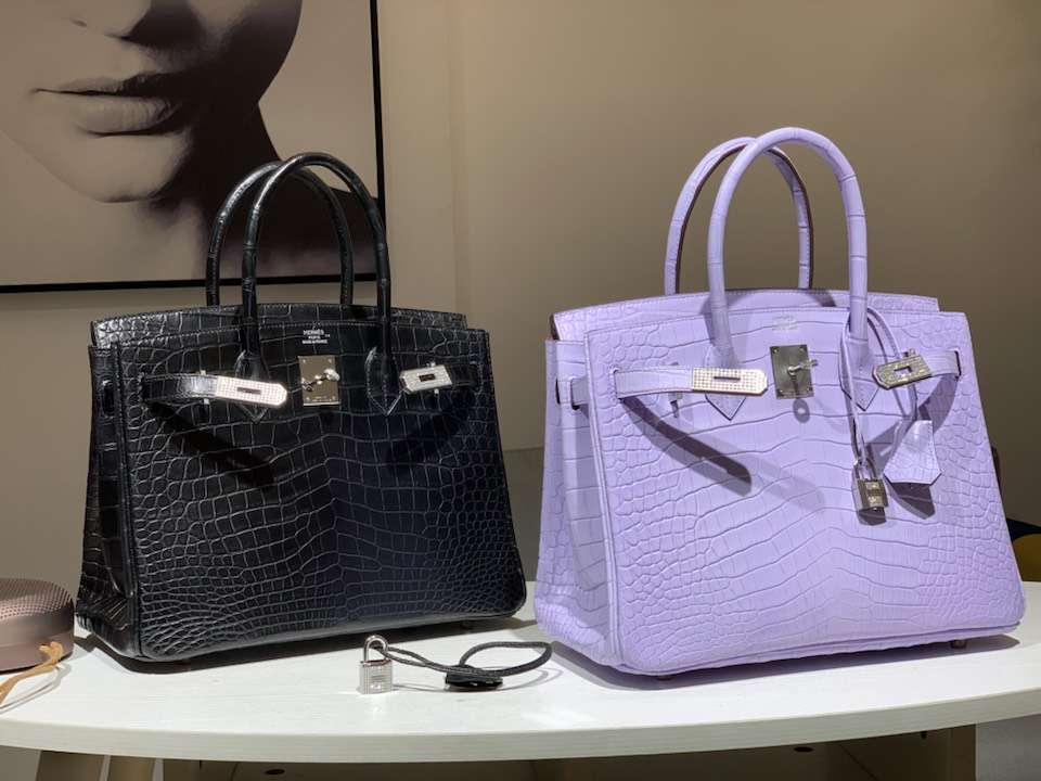 HERMES 爱马仕 带钻银扣 铂金包 Birkin 鳄鱼皮 纯手工 香芋紫 全套专柜包装
