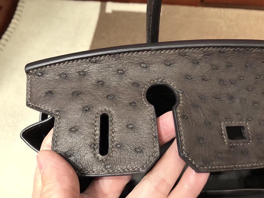 HERMES 爱马仕 Brikin 30cm 南非KKK级鸵鸟皮 深咖色