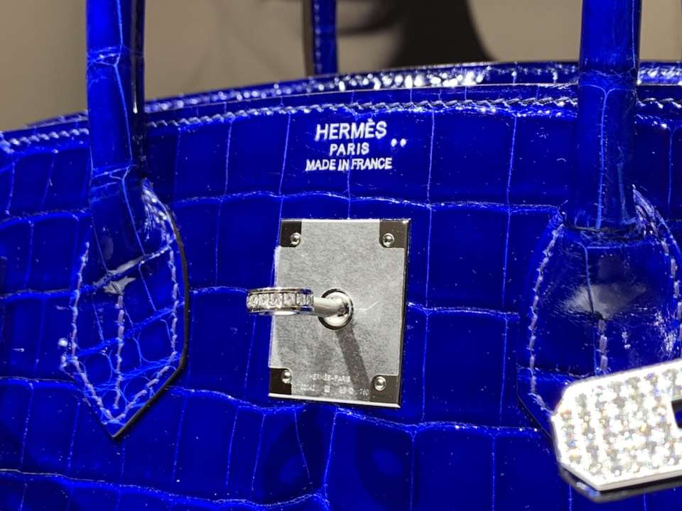 HERMES 爱马仕 铂金包 Birkin 鳄鱼皮 纯手工 电光蓝 银扣 全套专柜包装