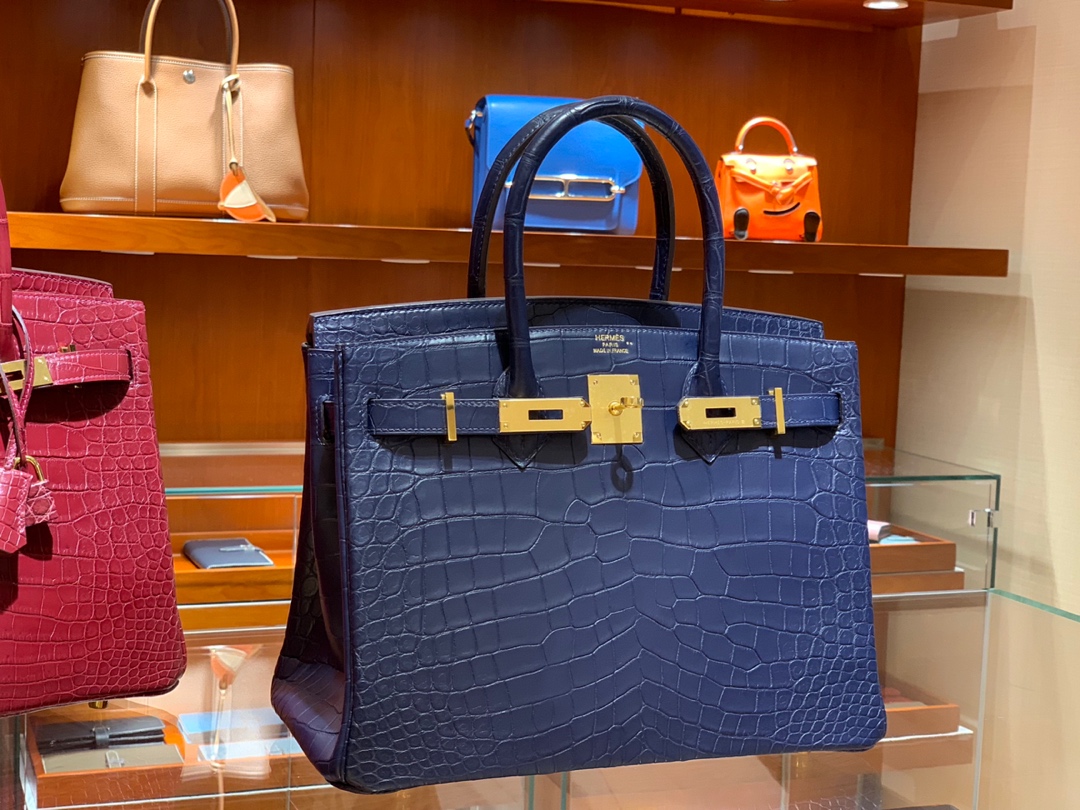 HERMES 爱马仕 Brikin 30cm 哑光鳄鱼皮 宝石蓝 现货