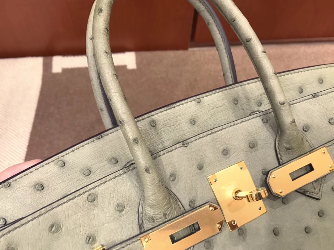 HERMES 爱马仕 Brikin 30cm 南非KKK级鸵鸟皮 浅绿色