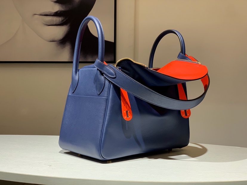 Lindy 26/30cm 纯手工 CKN7 风暴蓝 Bleu Tempete 内里番茄红 配全套专柜原版包装
