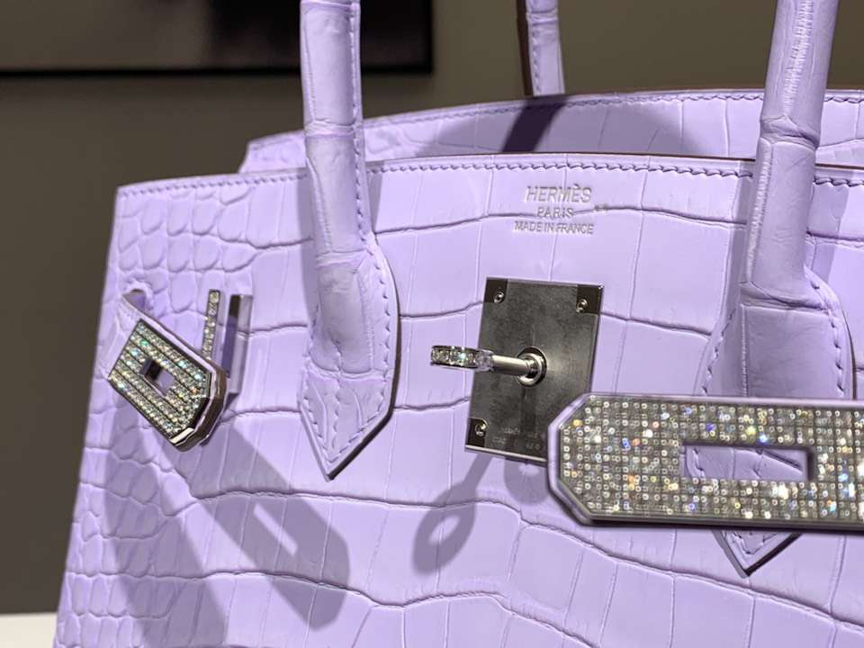 HERMES 爱马仕 带钻银扣 铂金包 Birkin 鳄鱼皮 纯手工 香芋紫 全套专柜包装