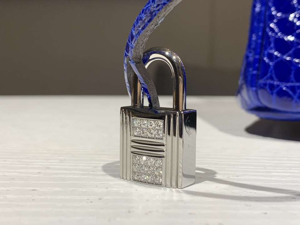 HERMES 爱马仕 铂金包 Birkin 鳄鱼皮 纯手工 电光蓝 银扣 全套专柜包装