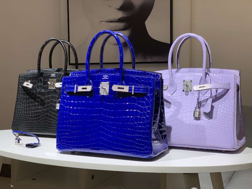 HERMES 爱马仕 铂金包 Birkin 鳄鱼皮 纯手工 电光蓝 银扣 全套专柜包装