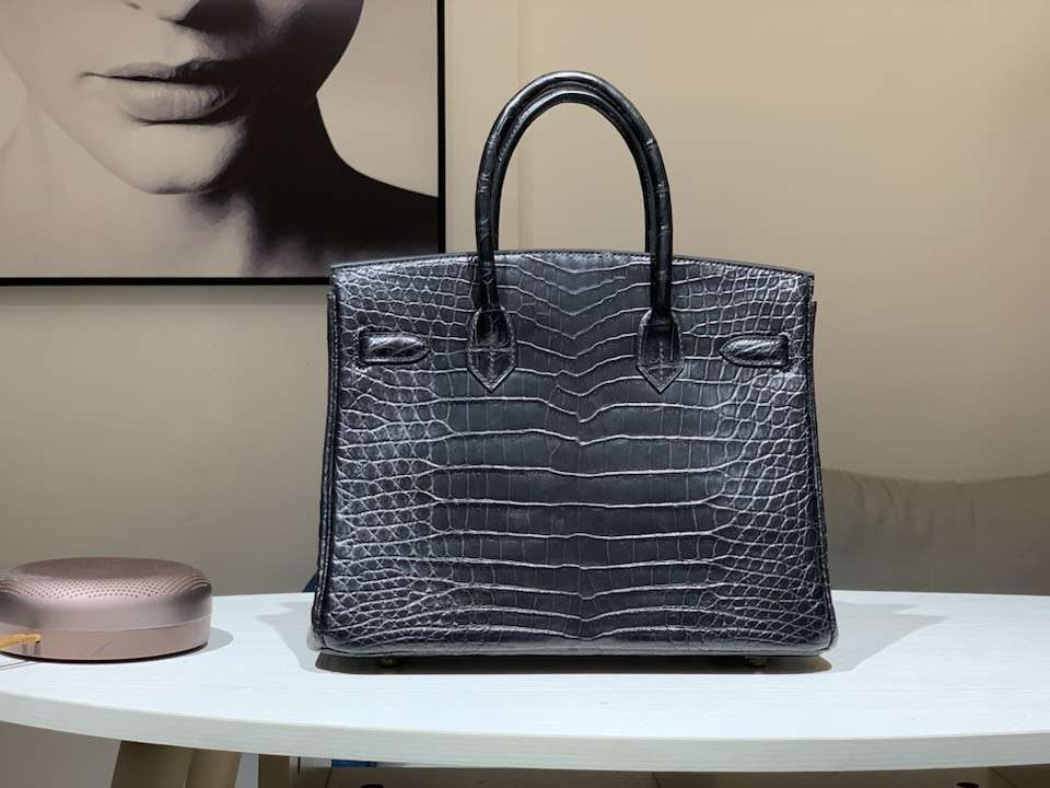 HERMES 爱马仕 铂金包 Birkin 鳄鱼皮 纯手工蜡线 黑色 银扣 全套专柜包装