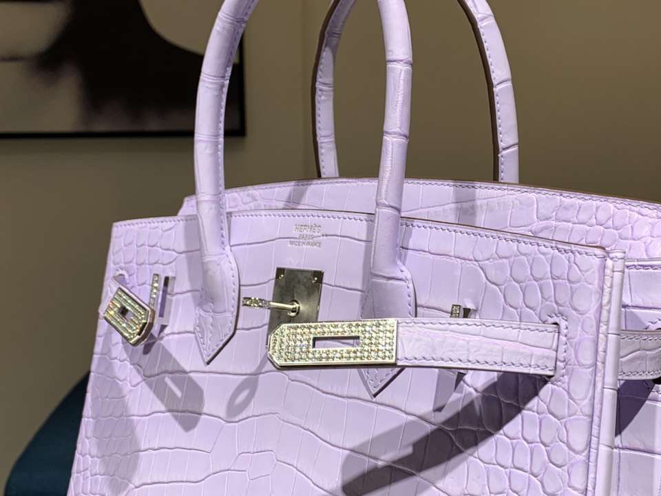 HERMES 爱马仕 带钻银扣 铂金包 Birkin 鳄鱼皮 纯手工 香芋紫 全套专柜包装