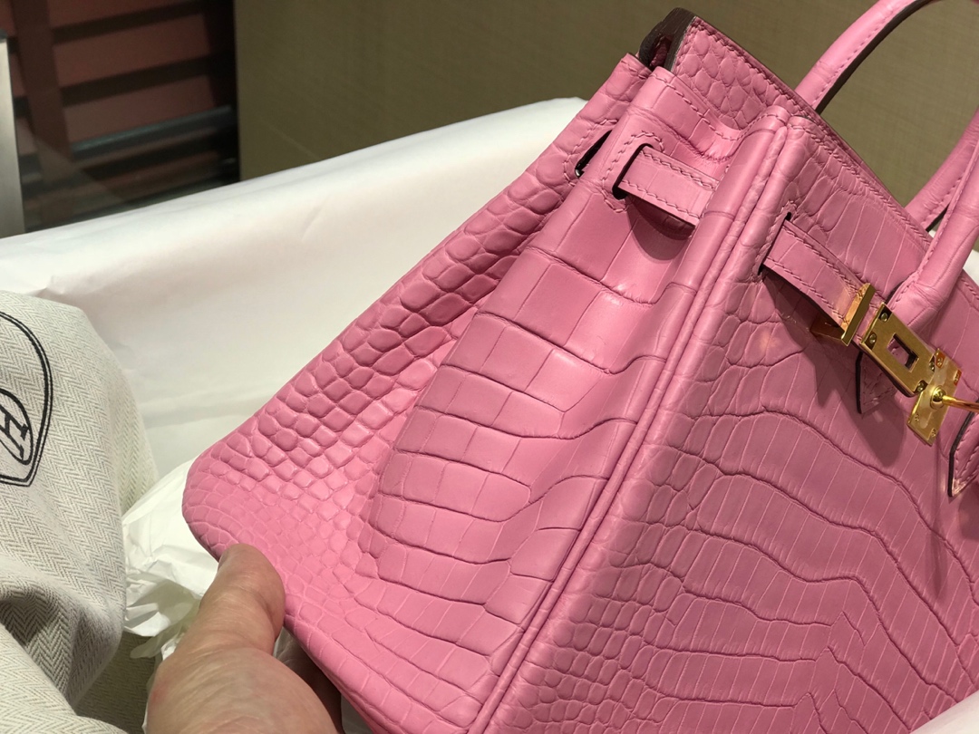 HERMES 爱马仕 Birkin 25cm 哑光鳄鱼皮 樱花粉 现货