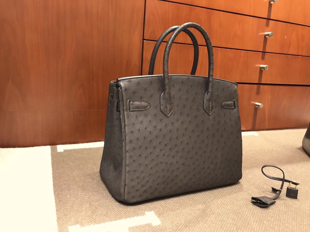 HERMES 爱马仕 Brikin 30cm 南非KKK级鸵鸟皮 深咖色