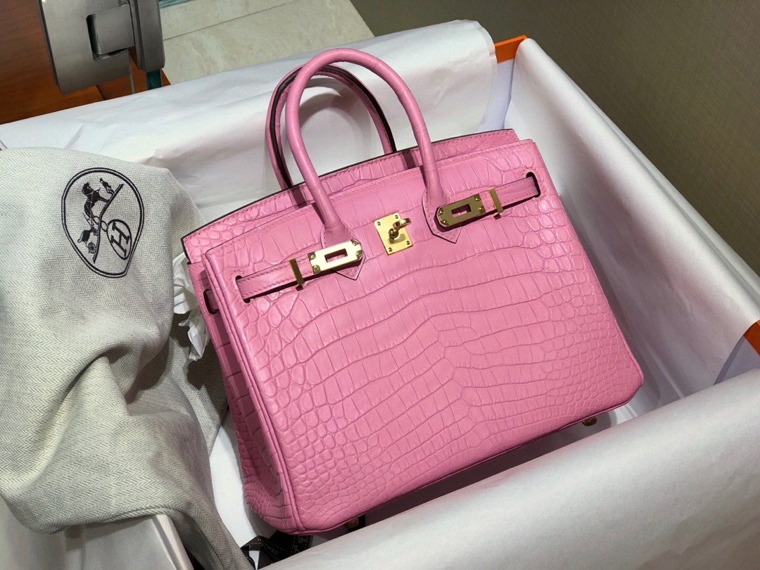 HERMES 爱马仕 Birkin 25cm 哑光鳄鱼皮 樱花粉 现货