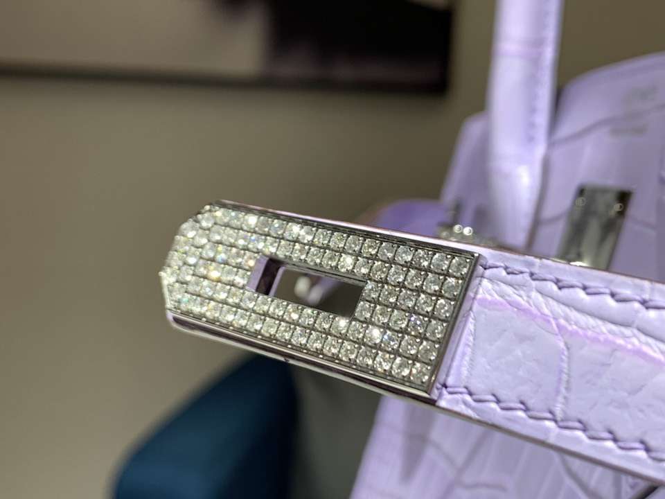 HERMES 爱马仕 带钻银扣 铂金包 Birkin 鳄鱼皮 纯手工 香芋紫 全套专柜包装