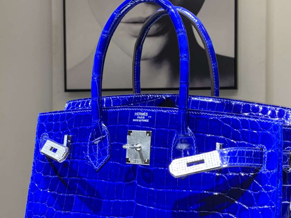 HERMES 爱马仕 铂金包 Birkin 鳄鱼皮 纯手工 电光蓝 银扣 全套专柜包装