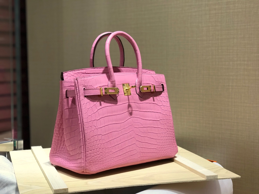 HERMES 爱马仕 Birkin 25cm 哑光鳄鱼皮 樱花粉 现货