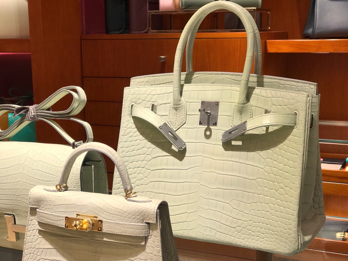 HERMES 爱马仕 Brikin 30cm 哑光鳄鱼皮 奶昔白现货