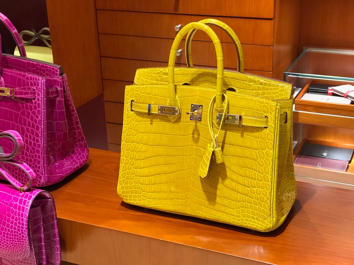HERMES 爱马仕 Brikin 25cm 高光鳄鱼皮 琥珀黄