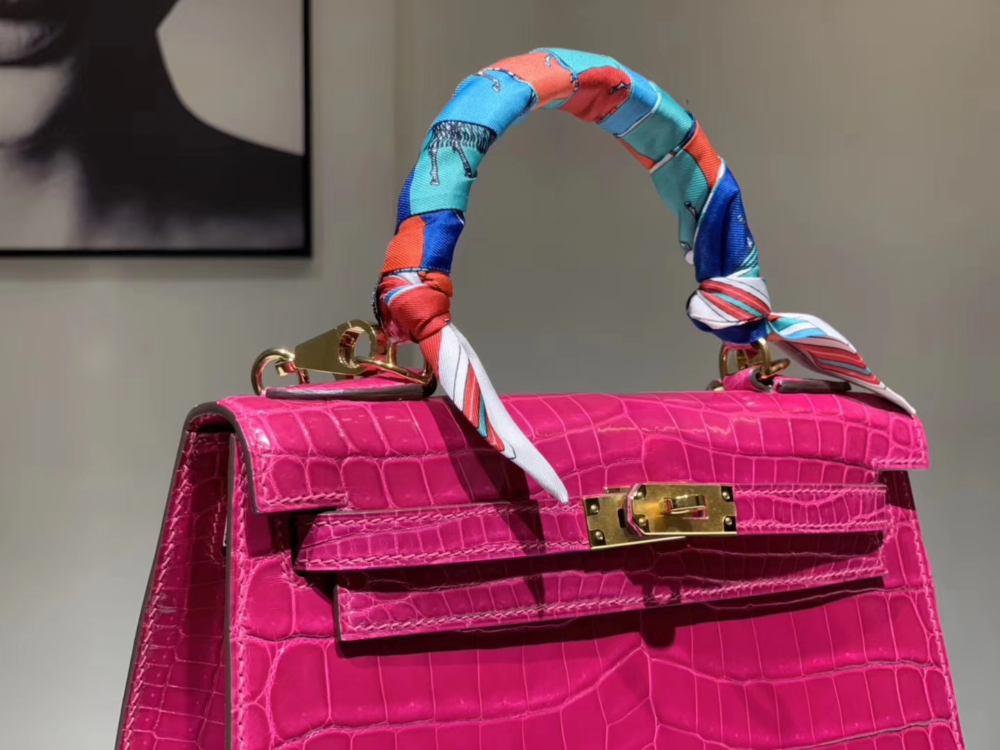 HERMES 爱马仕 Kelly 25cm 鳄鱼皮 玫红